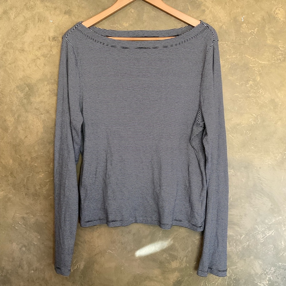 Gap Modern Fit Ribbed Knit Striped Long Sleeve Boatneck Tee Top